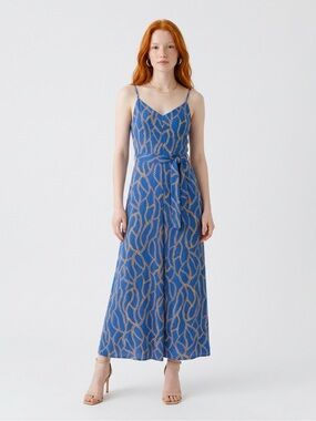 L'AGENCE Blue Chain-Print Spaghetti-Strap Jumpsuit. Never Worn. New without tags